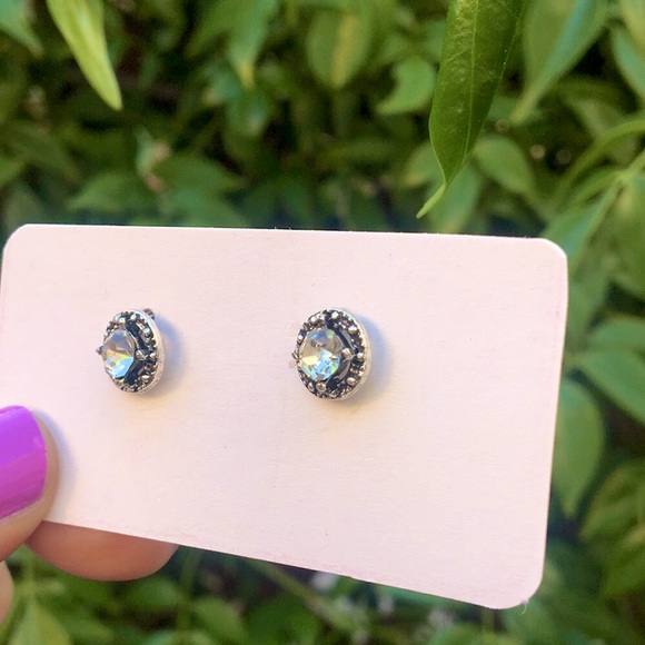 Black, Silver + Classic Clear Crystal Boho Stud Earrings - Picture 3 of 7